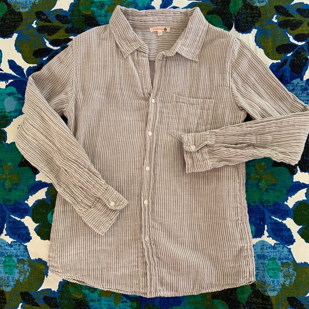 Sundry Pinstripe Gauze Button Down - image 4